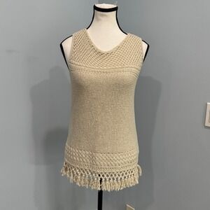 Lilly Pulitzer Womens Small Limon Metallic Gold/Beige Crochet Fringe Tank